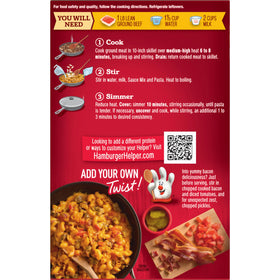 Hamburger Helper add-your-twist bacon-tomatoes-pickles to customize flavor.