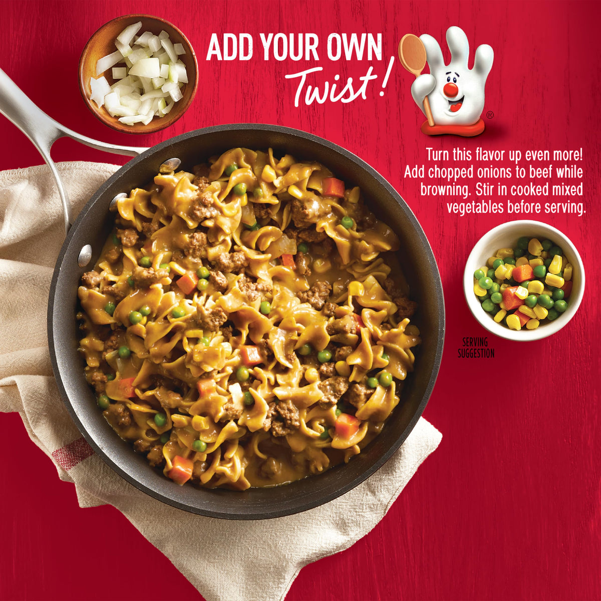 Hamburger Helper Beef Pasta 12-pack case display on shelf