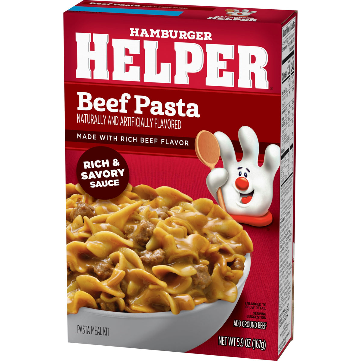 Hamburger Helper Beef Pasta ingredients spread with chopped onions nearby
