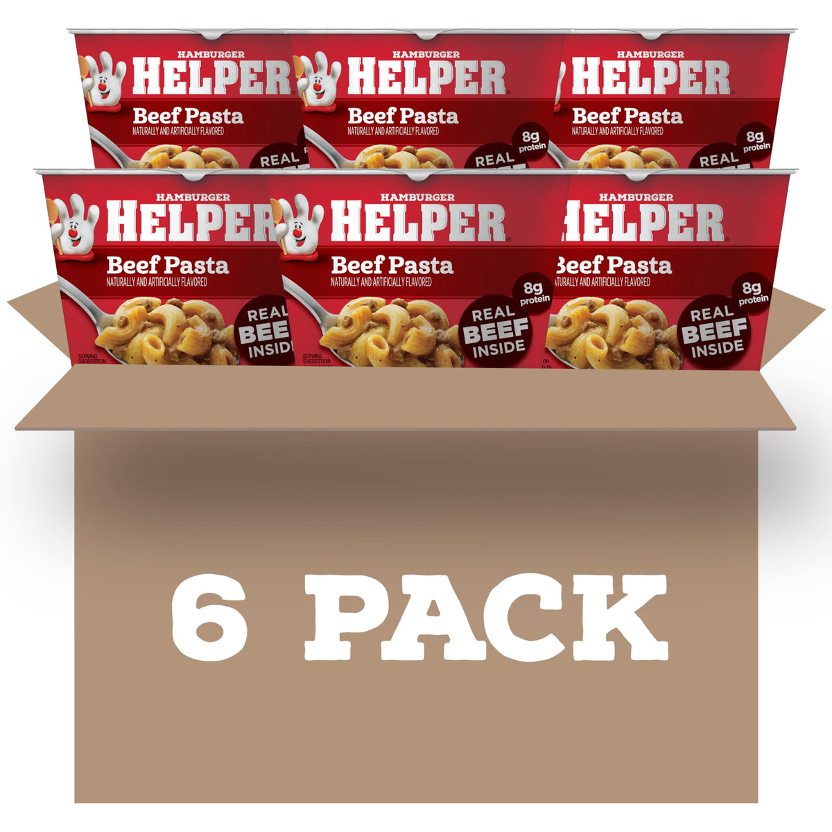 Hamburger Helper beef pasta microwave cup; ready-to-serve in minutes for busy weeknights.