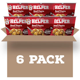 Hamburger Helper beef pasta microwave cup; ready-to-serve in minutes for busy weeknights.