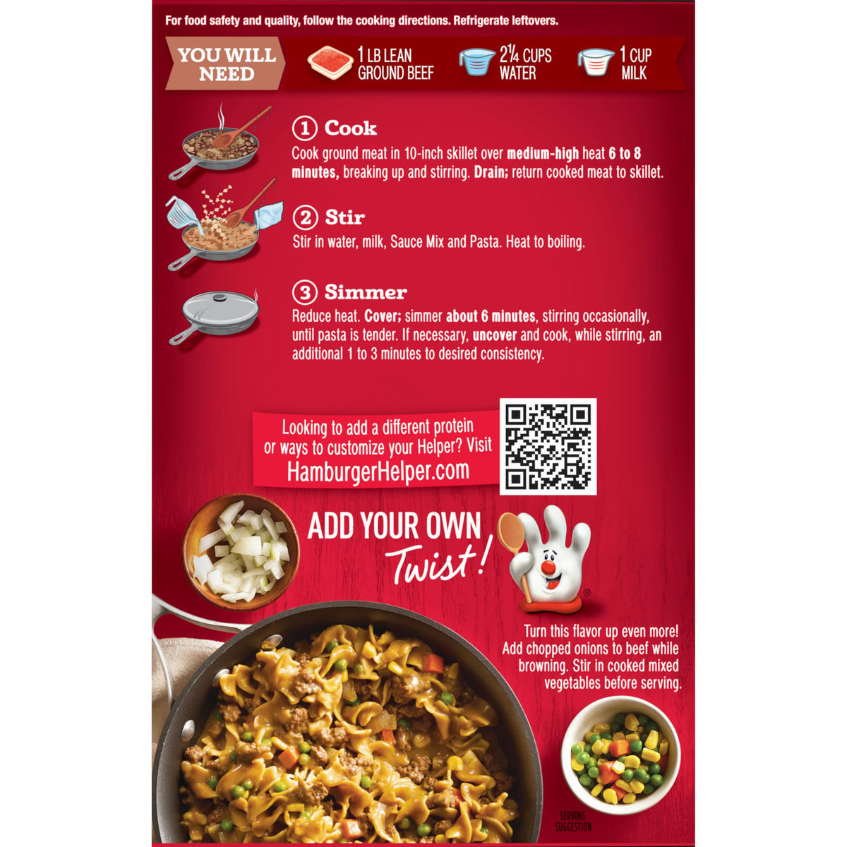 Hamburger Helper Beef Pasta stovetop stir to release aroma