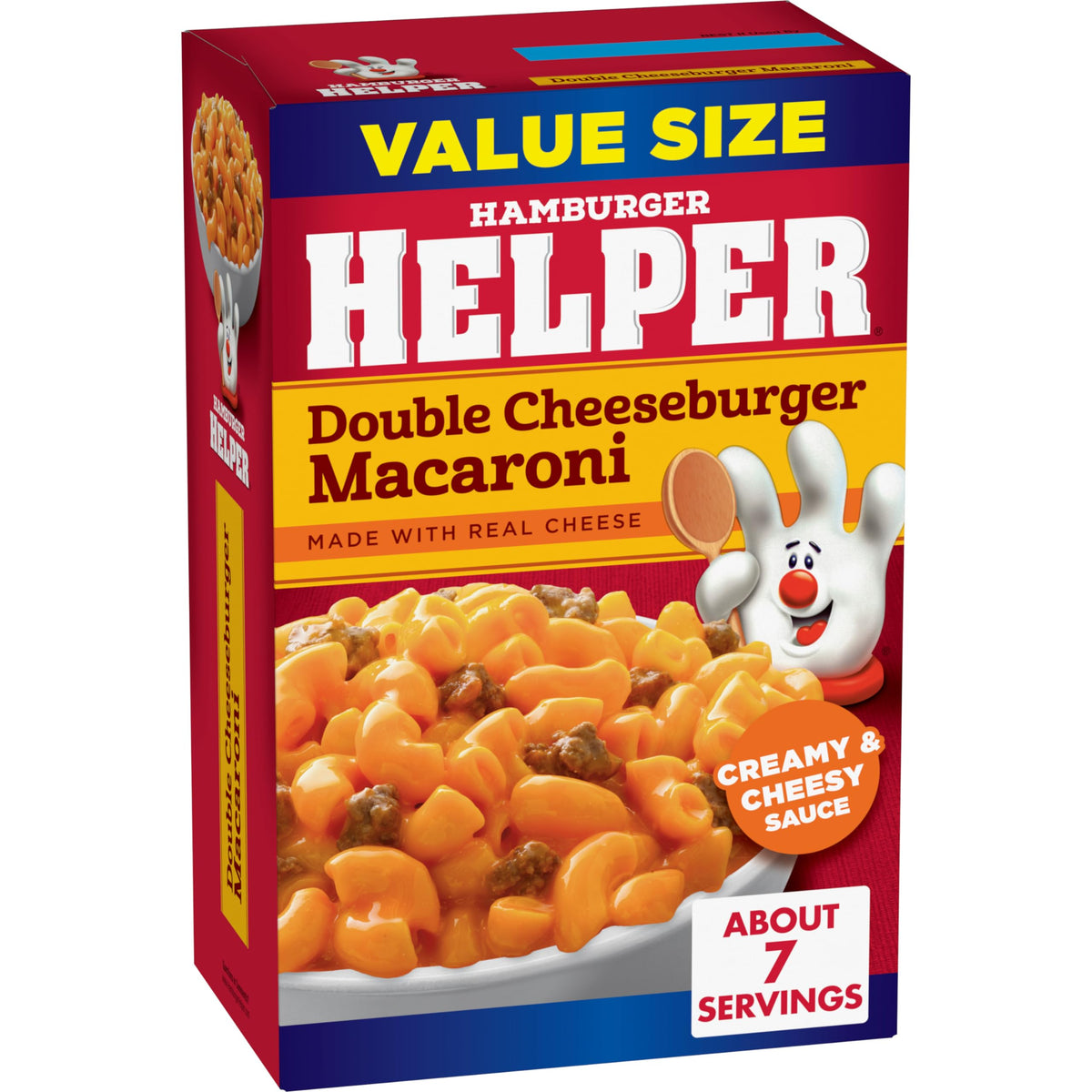Hamburger Helper box with pasta and sauce ready for easy prep