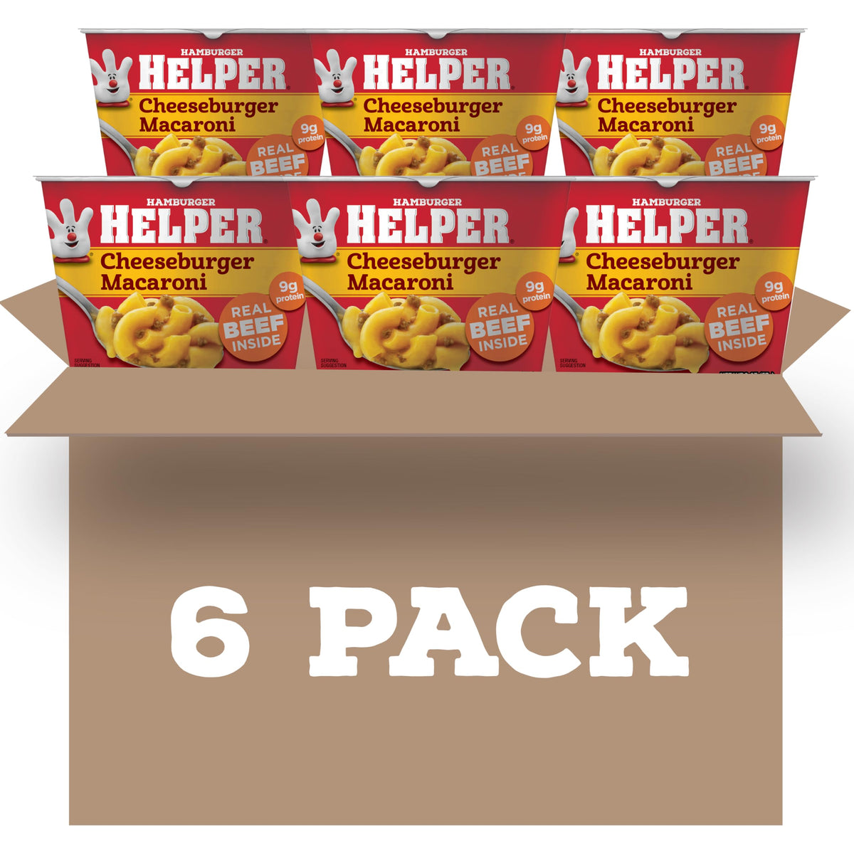 Hamburger Helper Cheeseburger Macaroni Microwave Cup front view highlights convenient, pantry-friendly packaging for quick meals