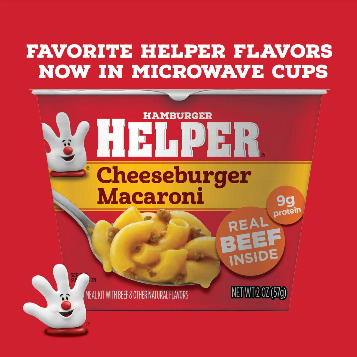 Hamburger Helper Cheeseburger Macaroni Microwave Cup close-up of real beef and cheese sauce