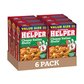 Hamburger Helper Cheesy Italian Shells box ready for quick family dinners