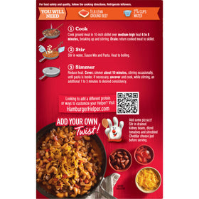 Hamburger Helper Chili Macaroni cooking steam suggests a warm, ready-to-serve dish.