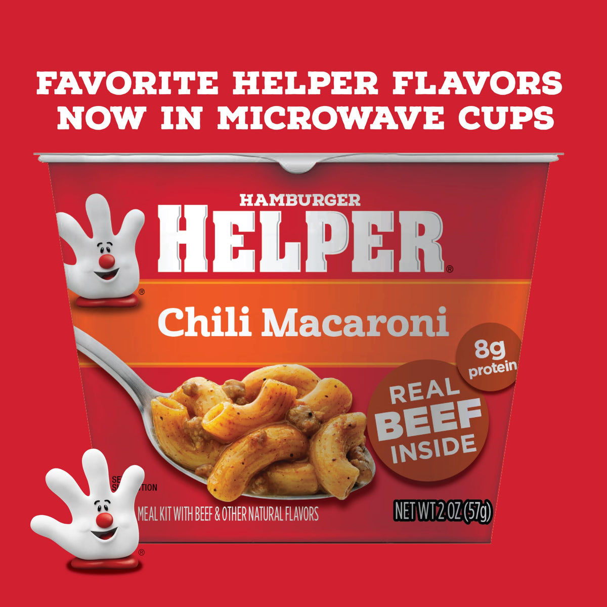 Hamburger Helper Chili Macaroni cup cheesy sauce pouring, creamy texture.