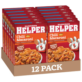 Hamburger Helper Chili Macaroni pasta in a steaming bowl for quick weeknight family dinner.