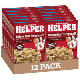 Hamburger Helper Deluxe Beef Stroganoff box for quick weeknight dinners.