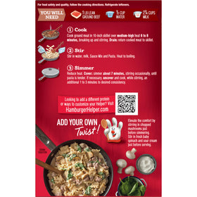 Cooked pasta with beef Stroganoff ready in three steps.
