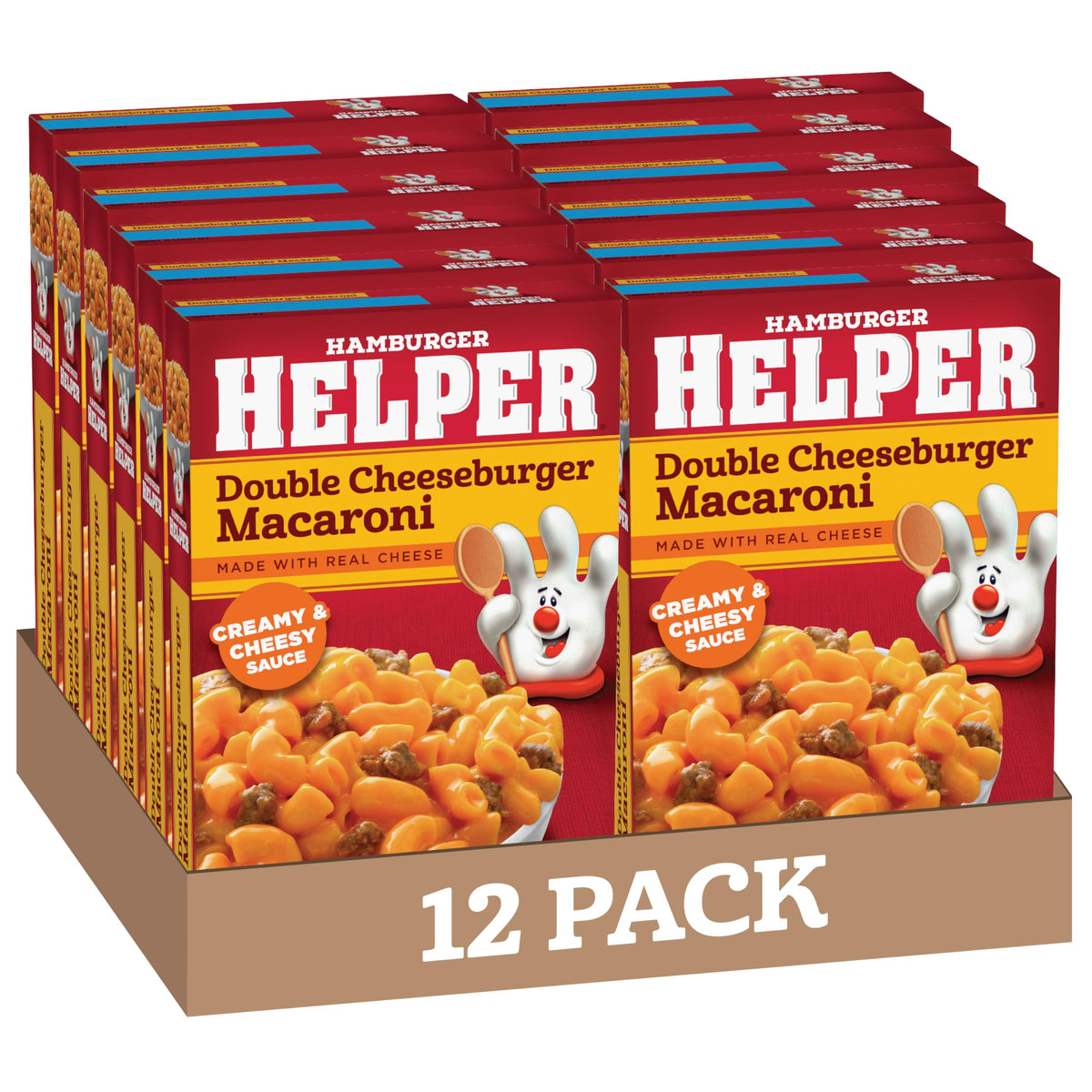 Hamburger Helper Double Cheeseburger Macaroni box for a quick family dinner option.