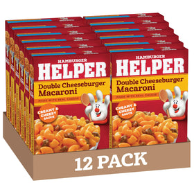 Hamburger Helper Double Cheeseburger Macaroni box for a quick family dinner option.