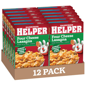 Hamburger Helper Four Cheese Lasagna box with Italian herbs for a quick family dinner
