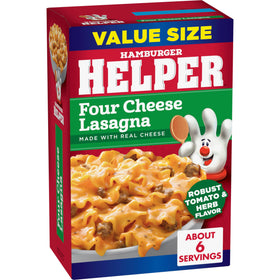 Hamburger Helper Lasagna noodles and sauce ready to simmer for rich flavor