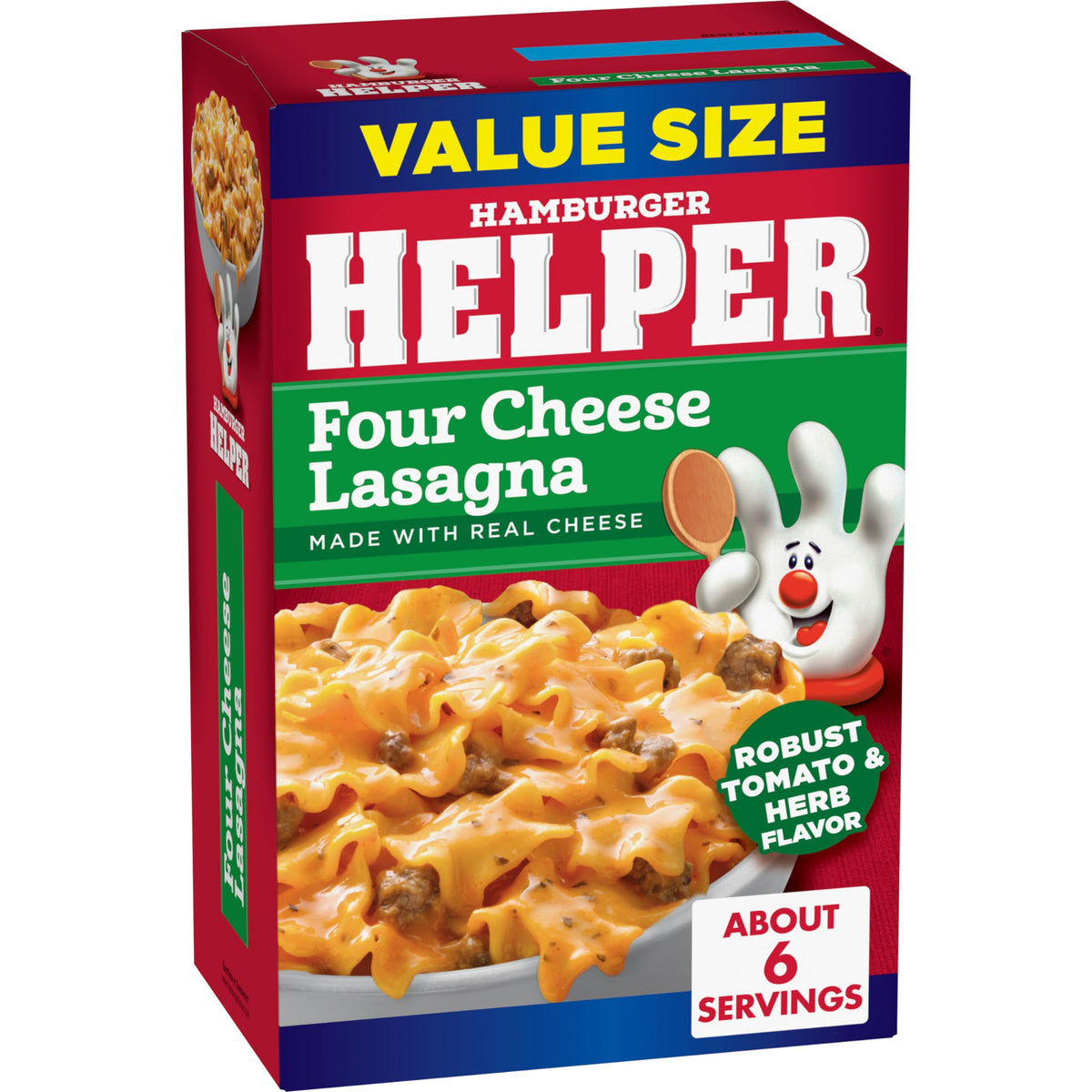 Hamburger Helper lasagna served on plate with creamy cheese melt
