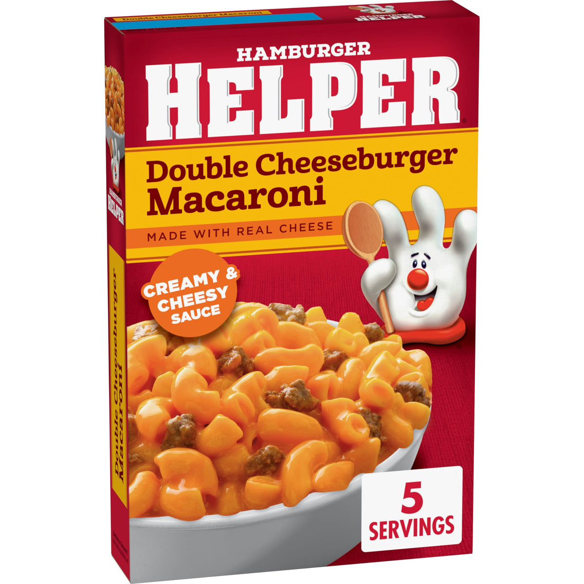 Hamburger Helper pasta and cheesy sauce mix for a fast weeknight meal.