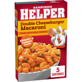 Hamburger Helper pasta and cheesy sauce mix for a fast weeknight meal.