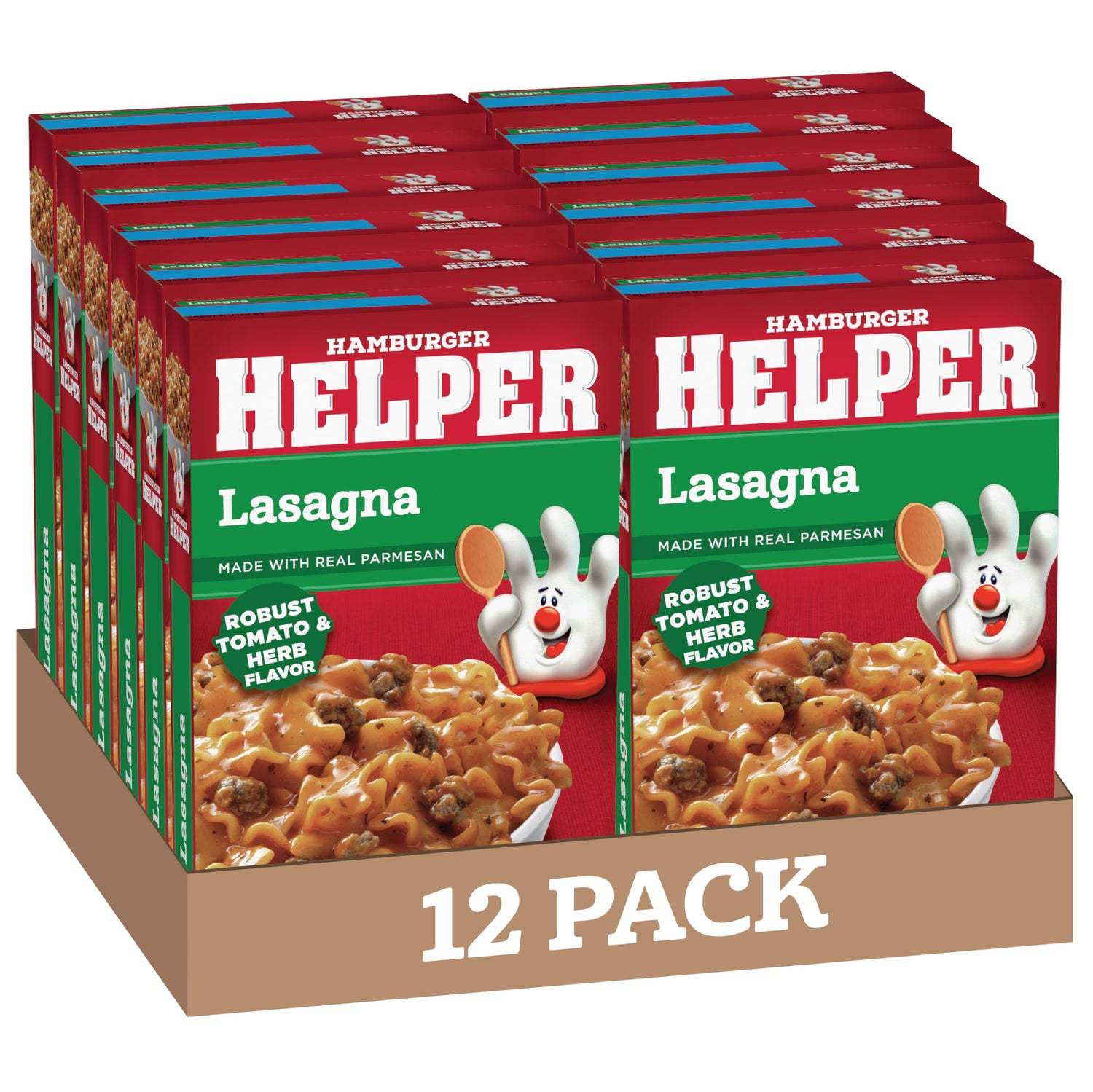 Hamburger Helper Pasta Lasagna box front for quick weeknight dinner inspiration.