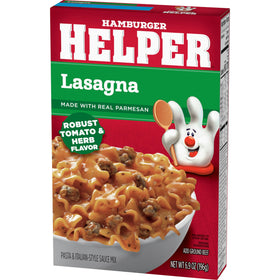 Hamburger Helper Pasta Lasagna mixes in sauce and pasta for easy prep.