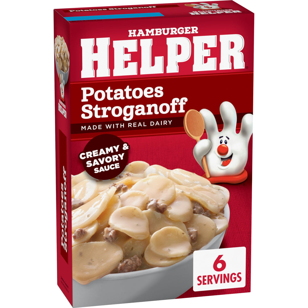 Hamburger Helper Potato Stroganoff ingredients display for easy prep.