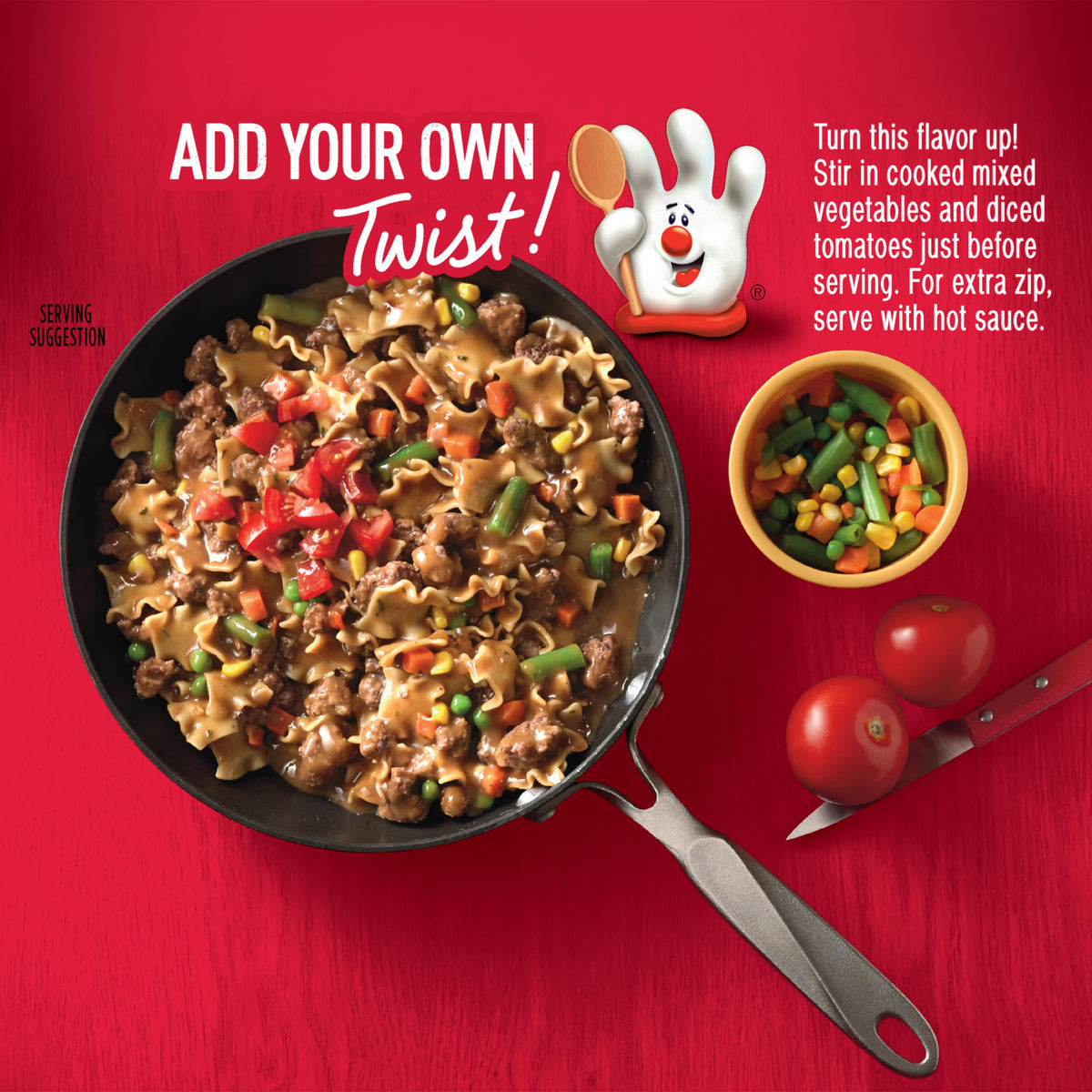 Hamburger Helper Salisbury 12-pack box display for easy family meals.