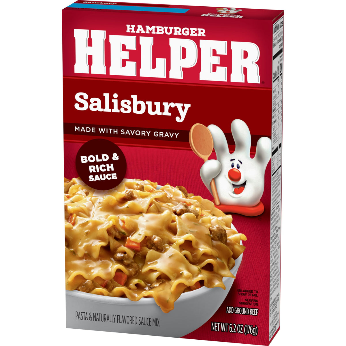 Hamburger Helper Salisbury beef and vegetables in a skillet.