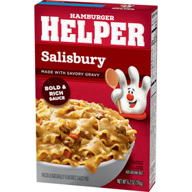 Hamburger Helper Salisbury beef and vegetables in a skillet.