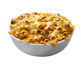 Hamburger Helper Salisbury family dinner at the table.