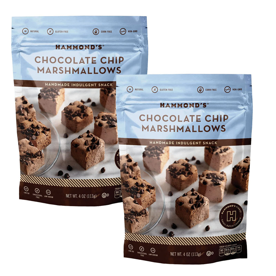 Hammond's Candies chocolate chip marshmallows 2-pack ready for snacking and baking.