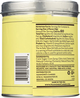 Hammond's Candies Lemon Drops bag back highlights all natural ingredients