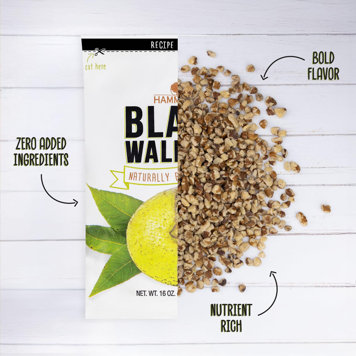 Hammons Black Walnuts on salad add crunch and natural nutrition.