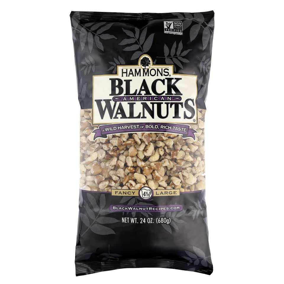 Hammons Fancy Large Black Walnuts in a jar showing bold, earthy flavor ready to snack
