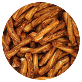 The Hampton Candy Company Butter Braided Pretzel Sticks packaging showcases a bulk option.