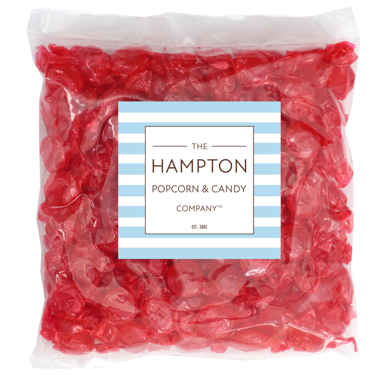 The Hampton Candy Company Arcor Cinnamon Discs bulk bag, classic red candy for gatherings.