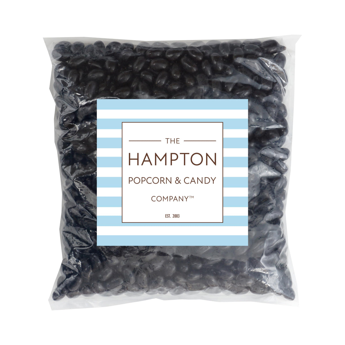 The Hampton Candy Company black jelly beans close-up highlighting bold licorice flavor.