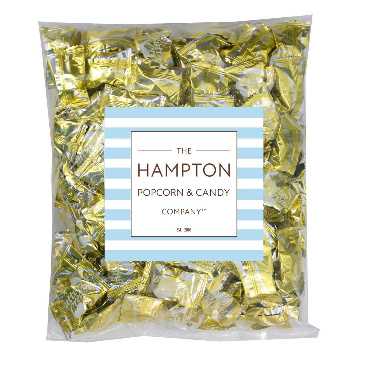The Hampton Candy Butter Toffee bulk packaging, ideal for gifting or stocking stuffers.