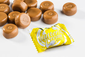 The Hampton Candy butter toffee closeup texture highlight, showcasing creamy butter richness.