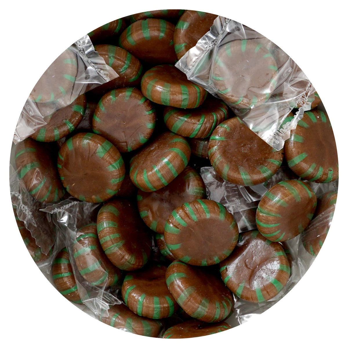 The Hampton Candy Company Starlight Mints bulk bag showing rich chocolate mint flavor.