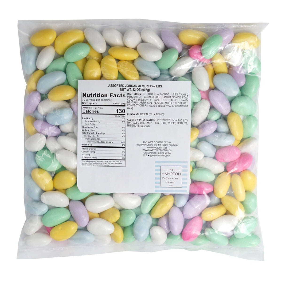 The Hampton Candy Company Jordan almonds show crunchy centers behind a sugar shell