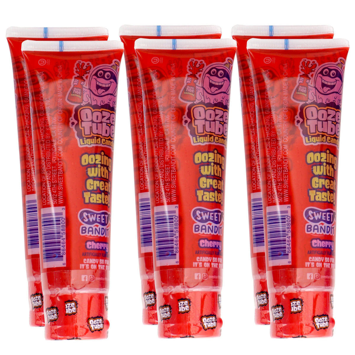 The Hampton Candy Company Ooze Tube Cherry six pack 4 oz each for events.