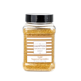 The Hampton Candy Company gold sprinkles enhance ice cream with shimmering texture.
