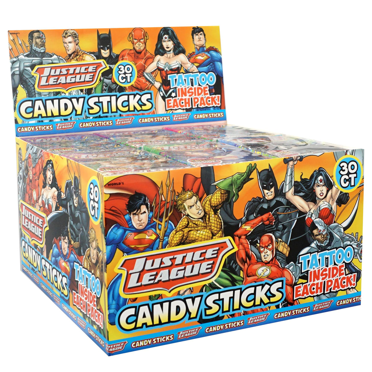 The Hampton Candy Company Justice League candy sticks adding colorful fun to kids' parties