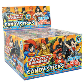 The Hampton Candy Company Justice League candy sticks adding colorful fun to kids' parties
