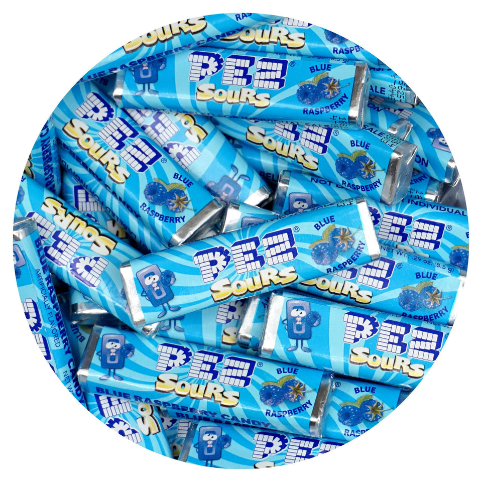 The Hampton Candy Company PEZ refills in sour blue raspberry bulk bag for easy dispenser refills.