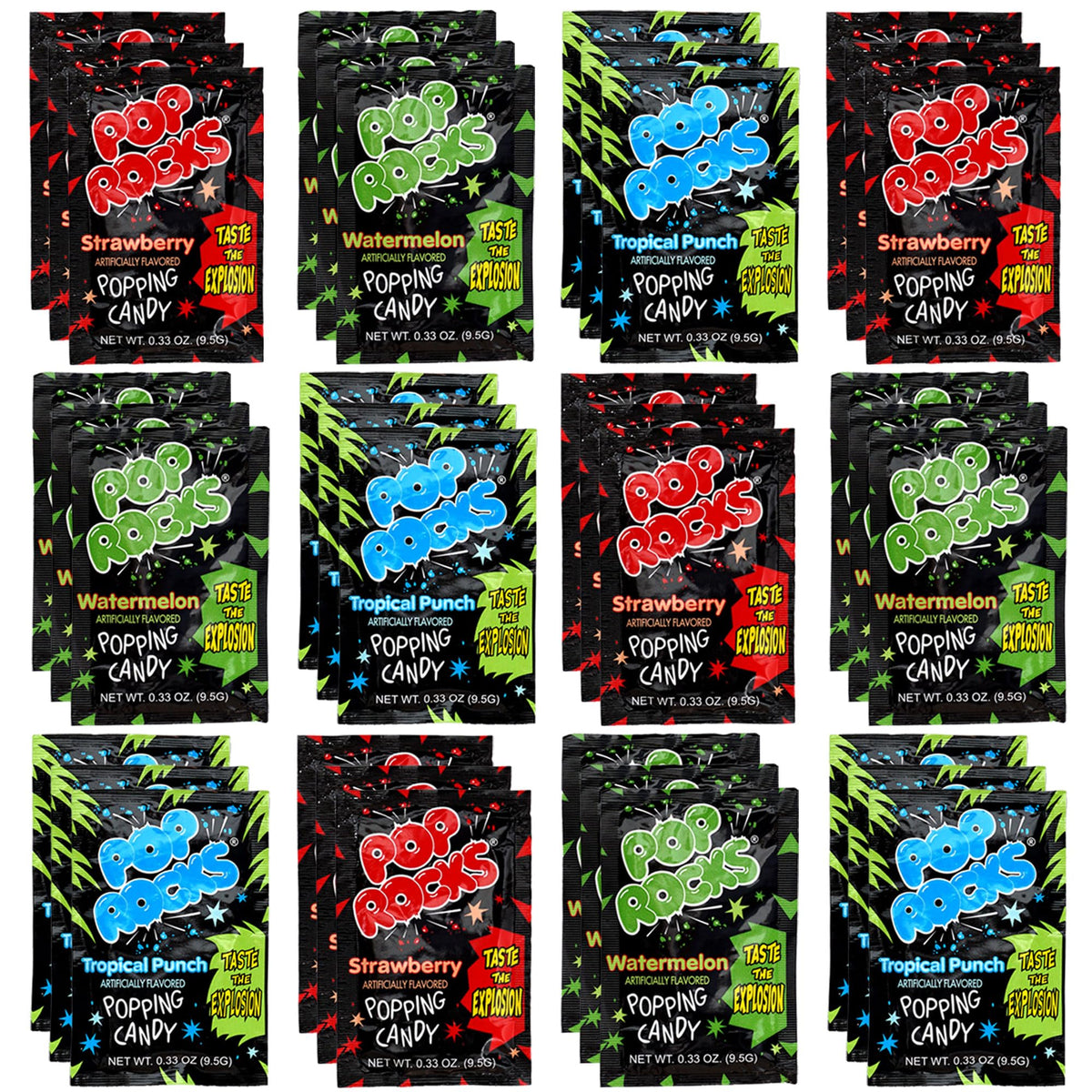 The Hampton Candy Company Pop Rocks 36-pack front view highlights a family-friendly snack option.