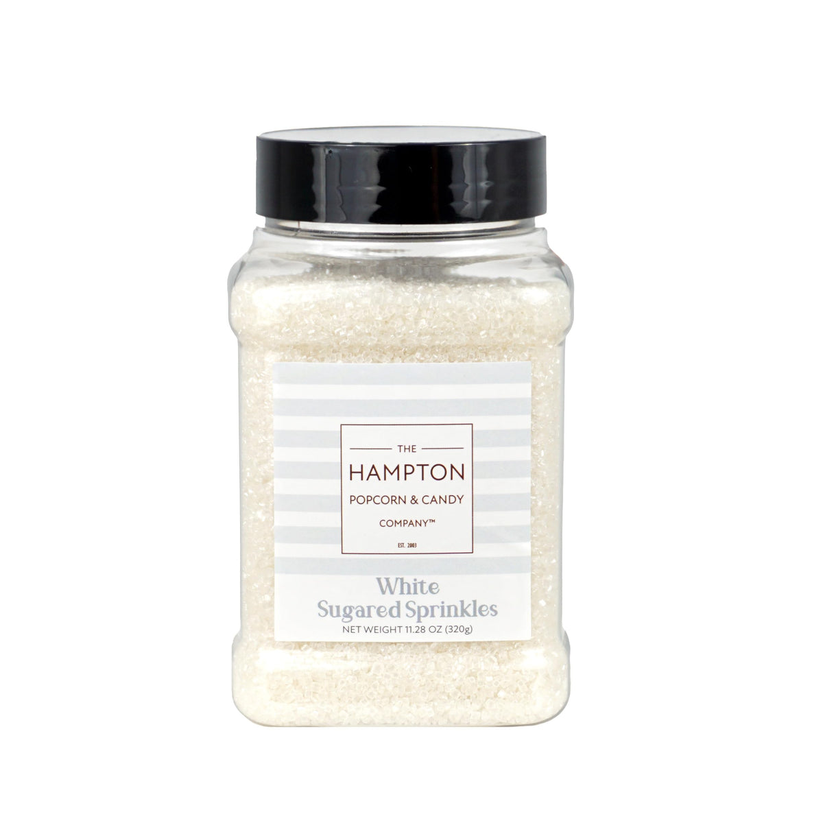The Hampton Candy Company sanding sugar sprinkles elevate cookies and batter with a crisp white sparkle.