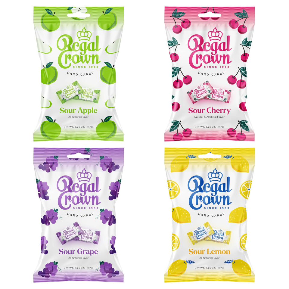 The Hampton Candy Company sour variety pack displayed with four flavors for sharing