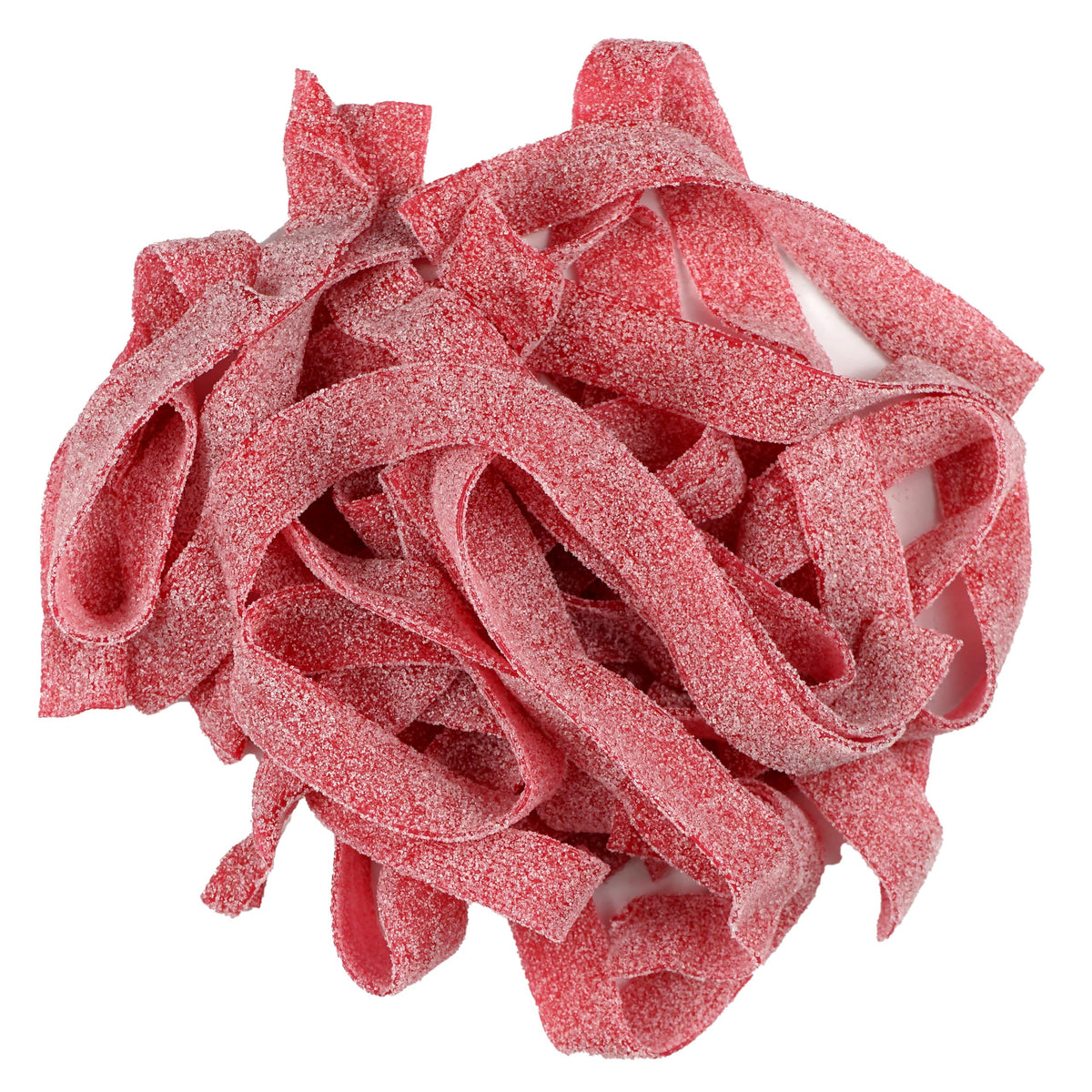The Hampton Cherry Sour Belts close-up reveals chewy texture and bold cherry flavor.