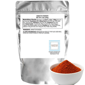 Hampton Distribution annatto powder bag front adds vibrant color to Latin and Caribbean cooking.